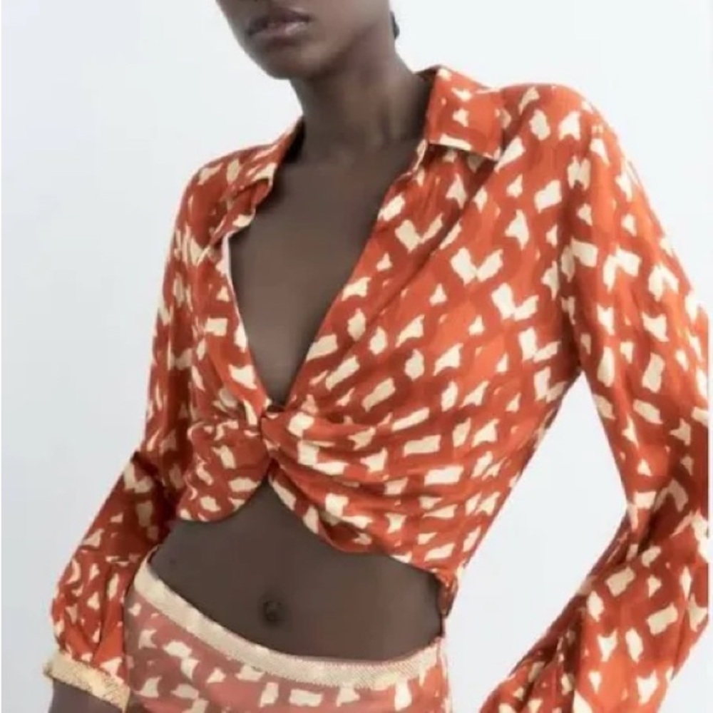Zara Rust and Cream Women's Top